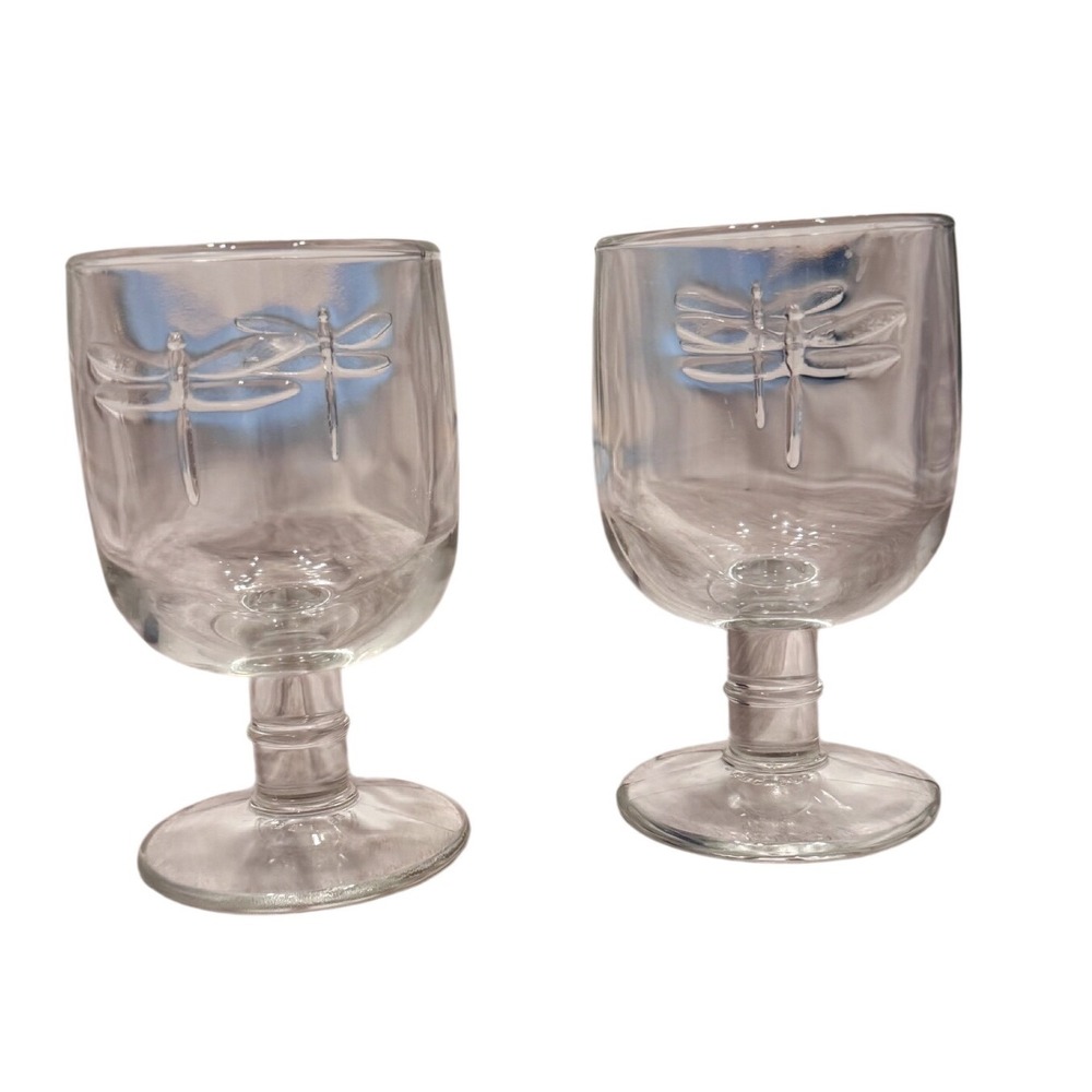 La Rochere France Dragonfly Glass Wine Goblets‎ Set of 2 French Country 5.5 inch